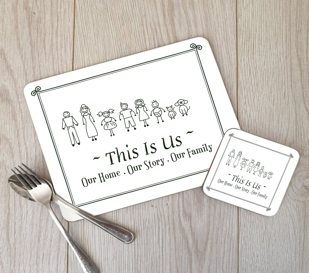 Character Family Hardboard Placemat and Coaster - Click Image to Close